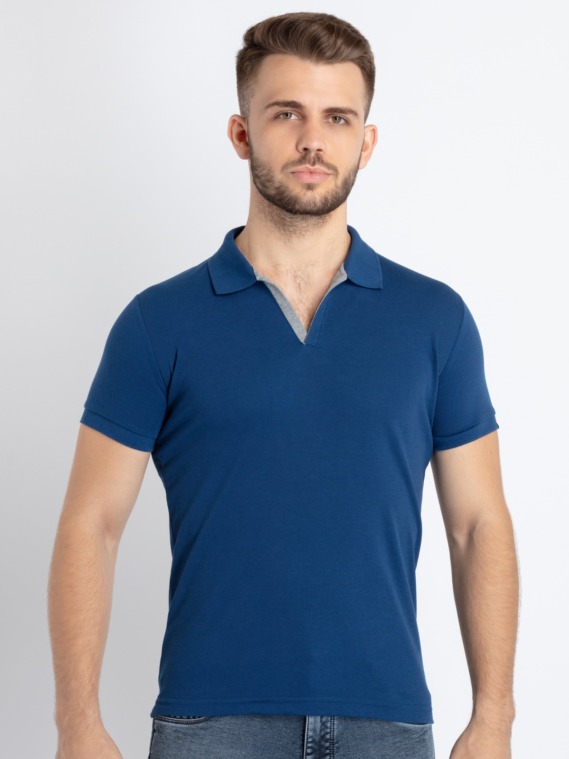 Status Quo |Solid T-shirt with Polo Collar - 3XL, 4XL, 5XL