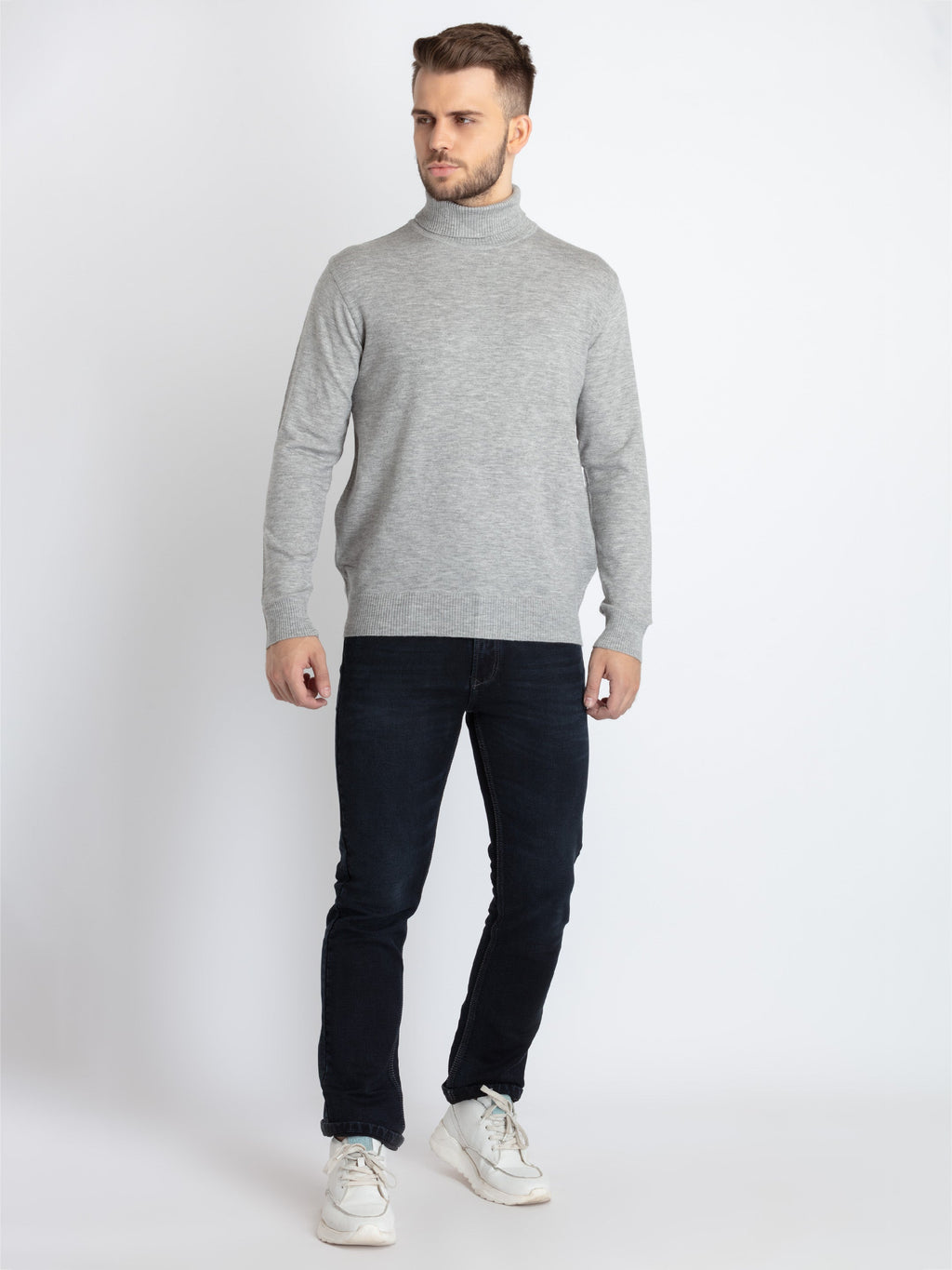 Mens Solid High Neck Sweater