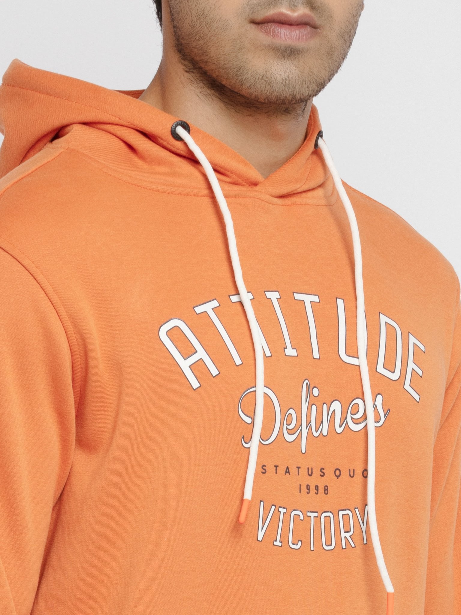 Mens Printed Round Neck Hooded Sweatshirt 3XL SAGE CR-SQ-FL-21335-TANGERINE