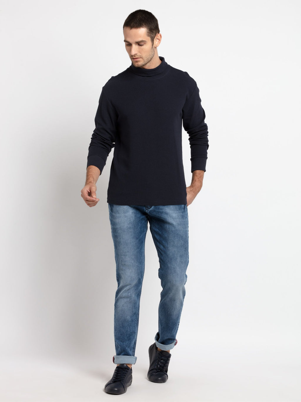 Mens Solid Turtle Neck Tee