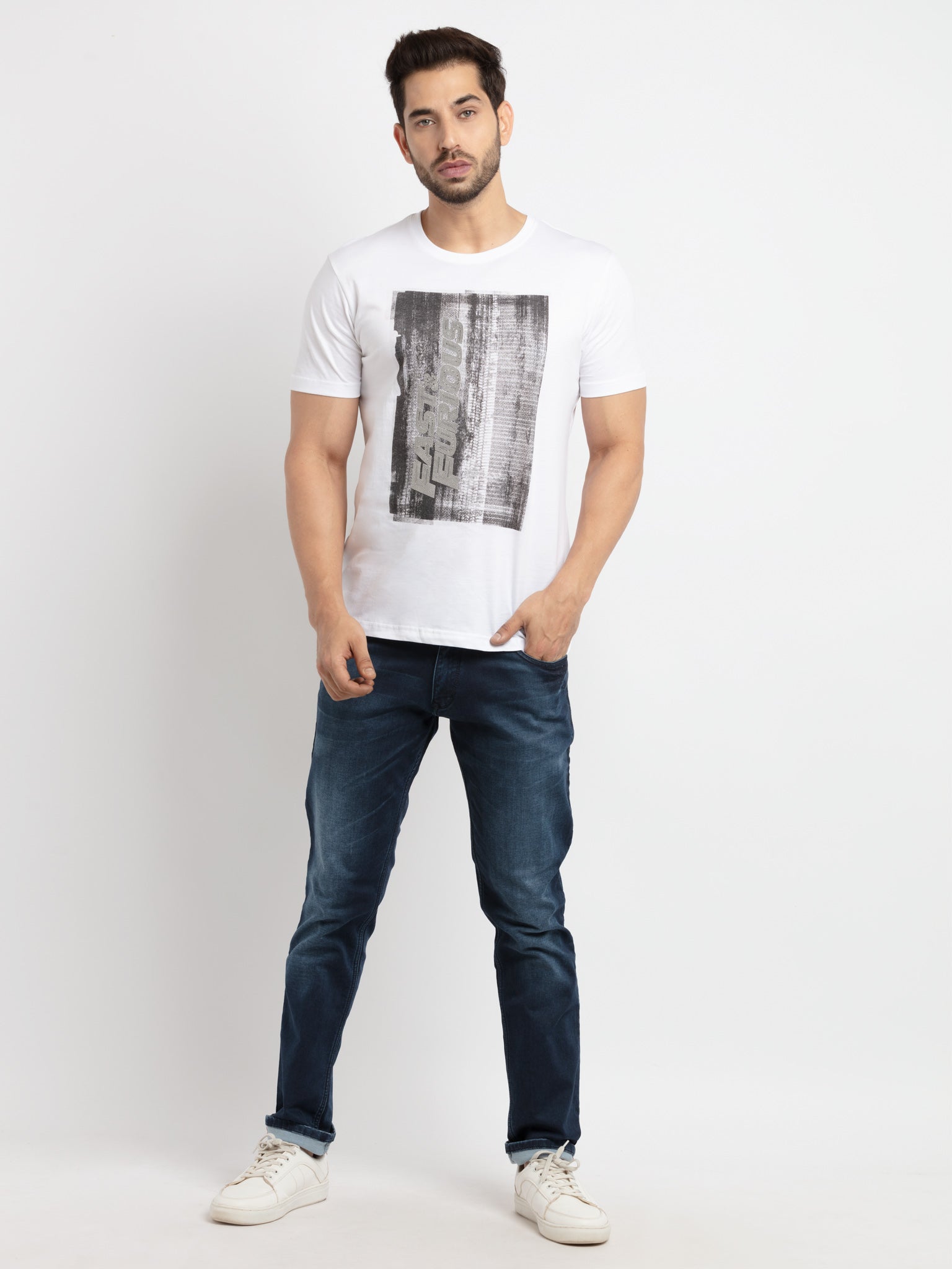 Status Quo Mens Slim Fit Washed Denim
