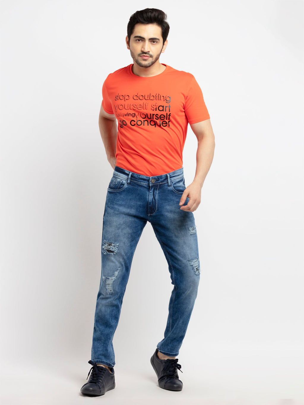 Status Quo Mens Slim Fit Washed Denim