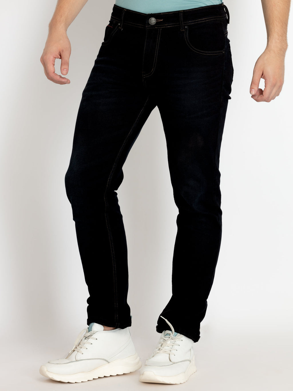 Mens Straight Slim Fit Mid Rise Denim