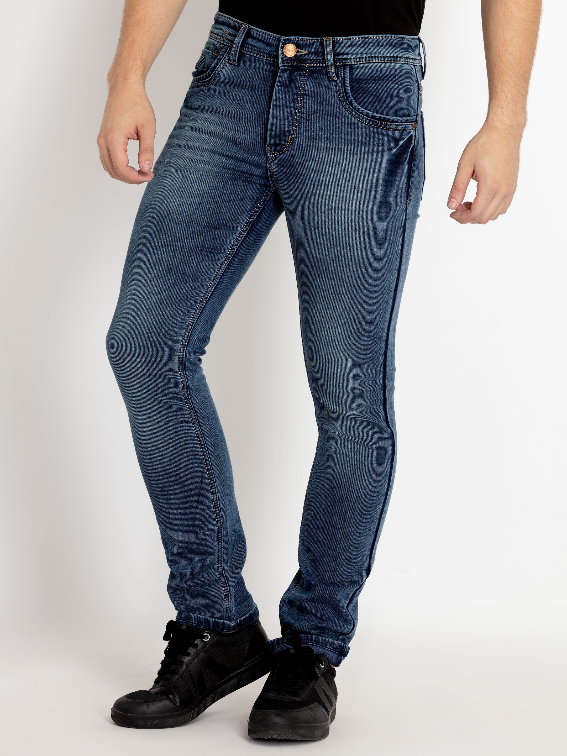 Mens Straight Slim Fit Mid Rise Denim
