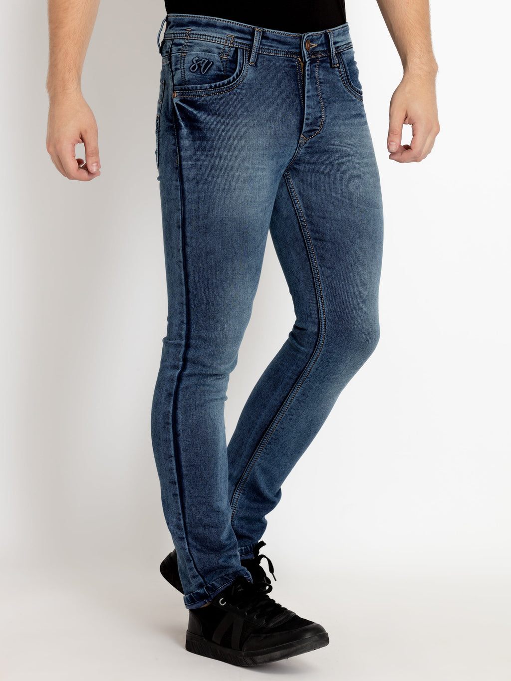 Mens Straight Slim Fit Mid Rise Denim