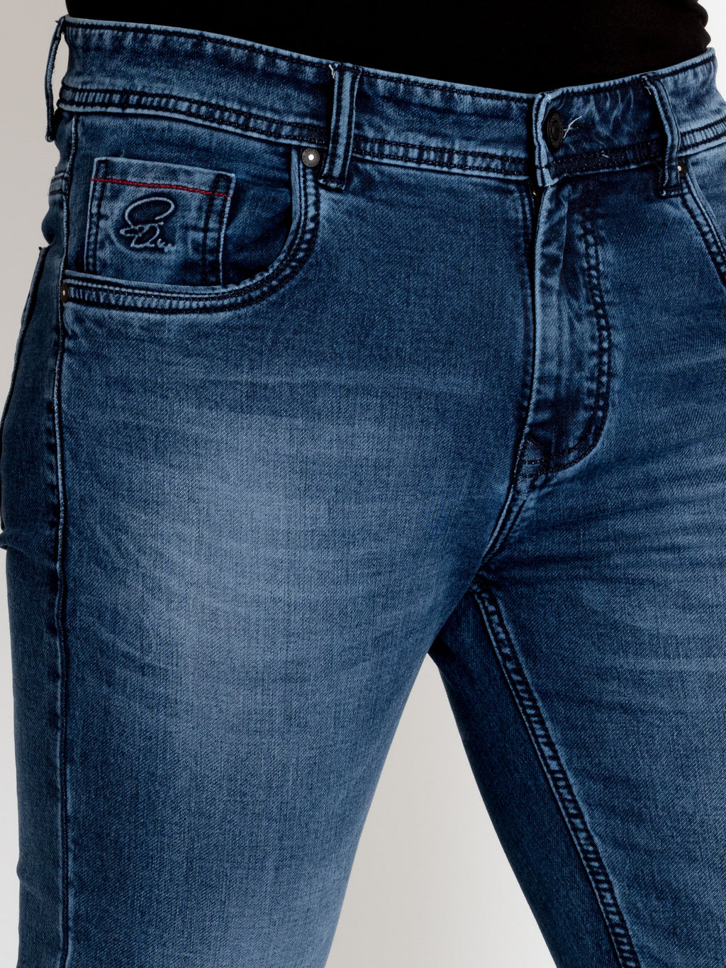 Mens Straight Slim Fit Mid Rise Denim