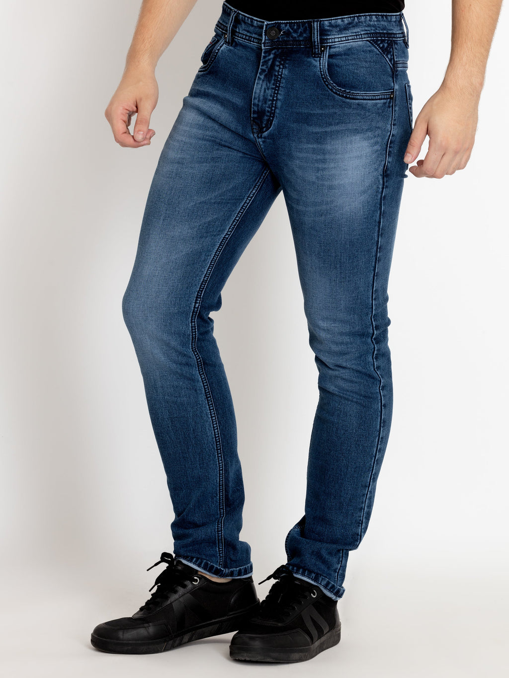 Mens Straight Slim Fit Mid Rise Denim