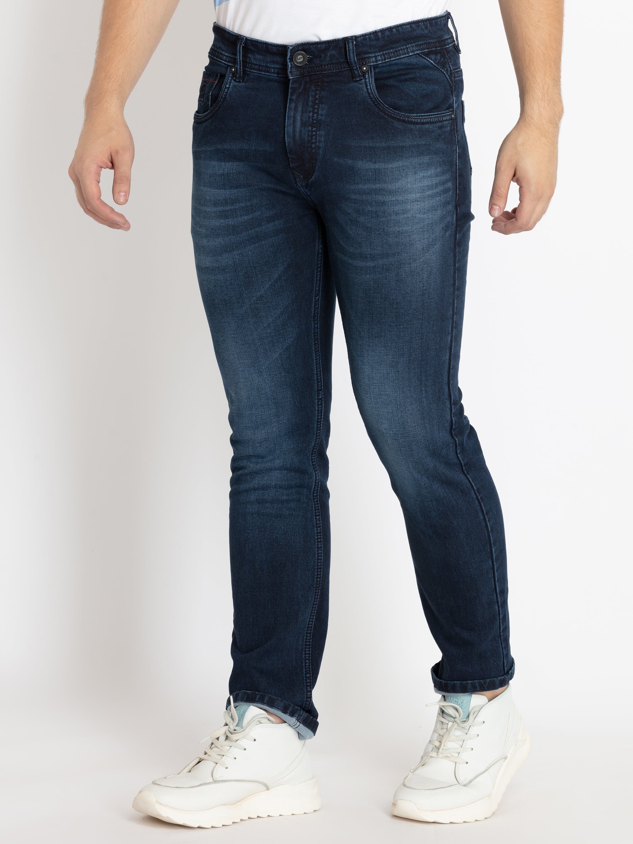 Mens Straight Slim Fit Dark Washed Denim
