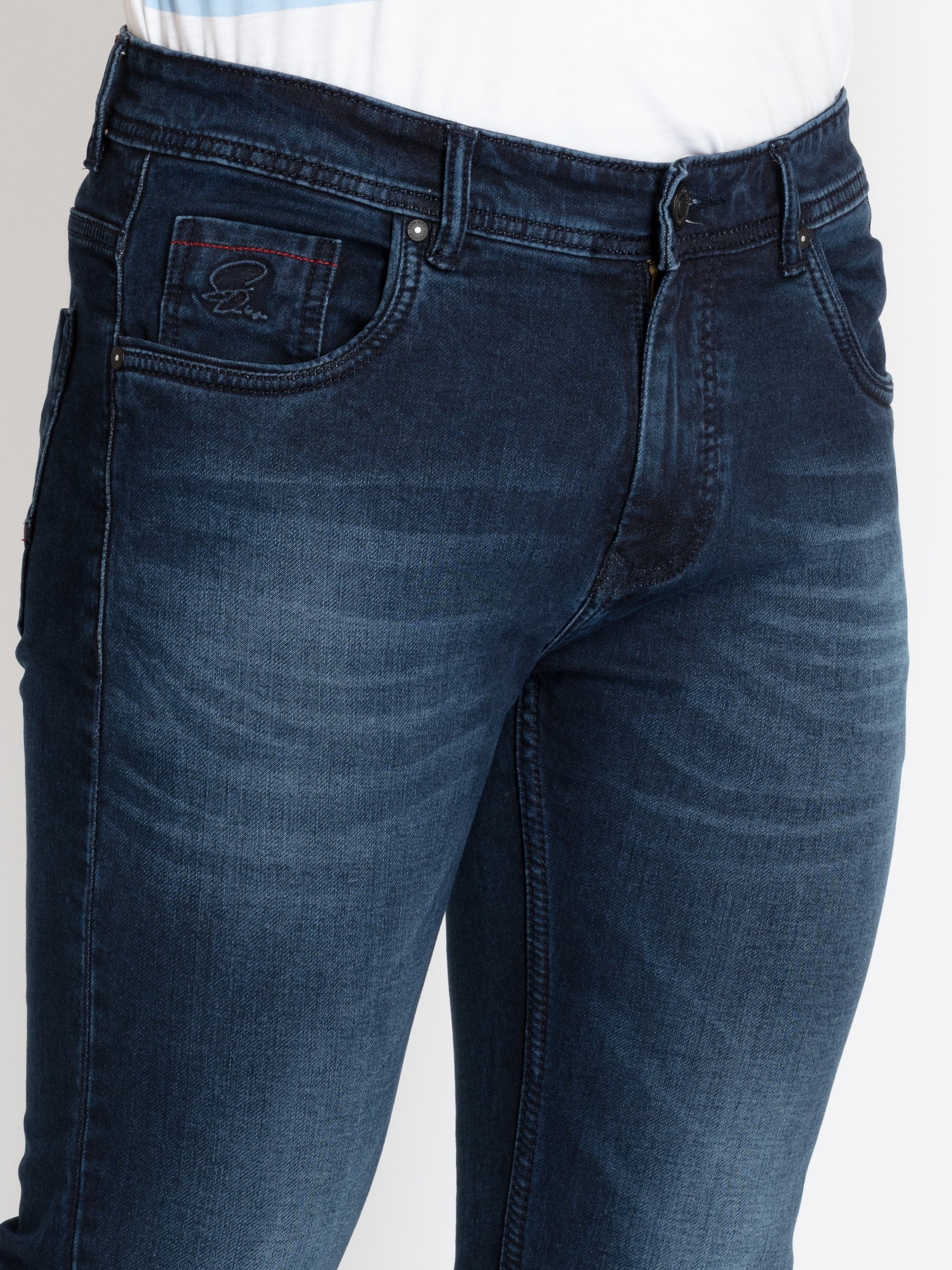 Mens Straight Slim Fit Dark Washed Denim