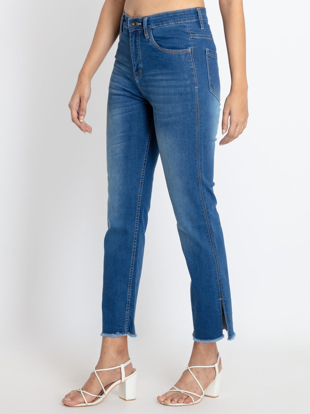 Womens Mid Rise Straight Fit Denim