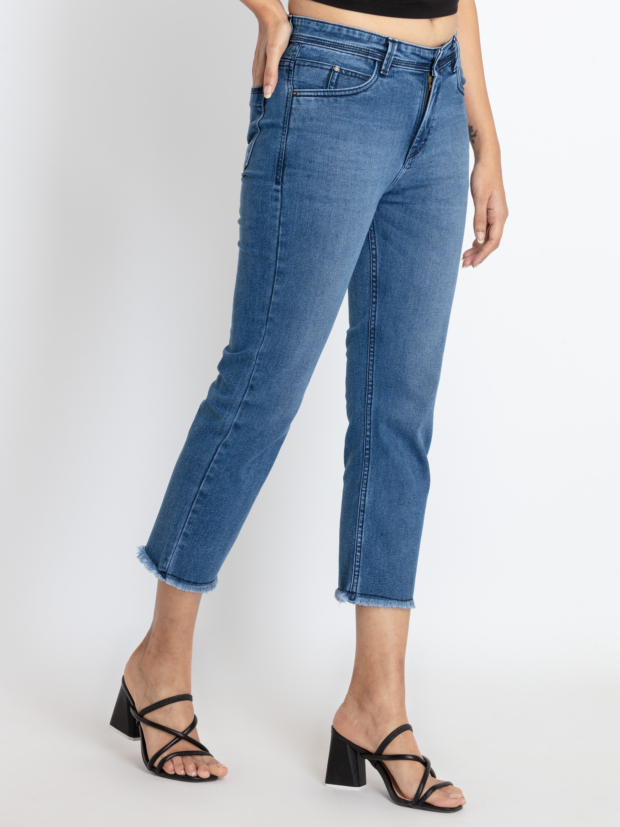 Womens Mid Rise Straight Fit Denim