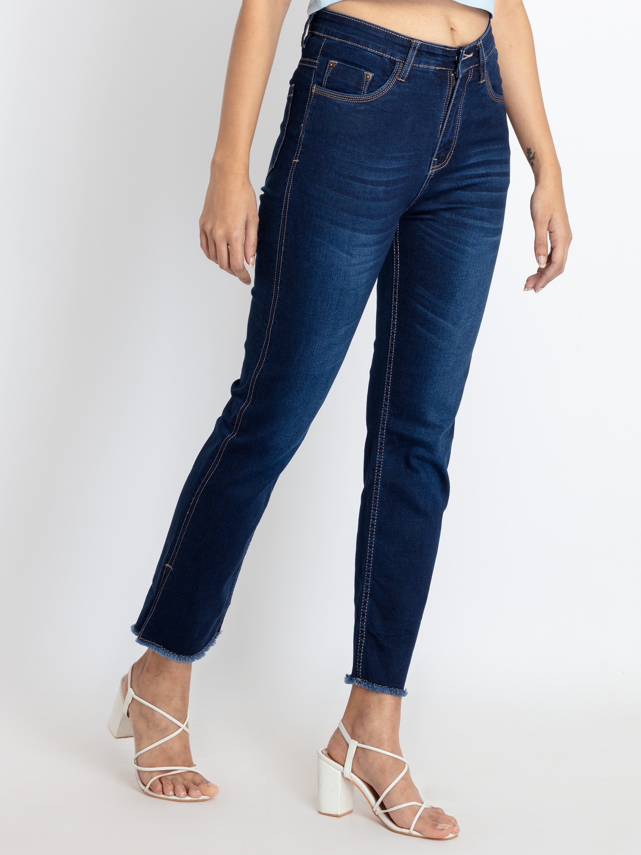 Womens Mid Rise Straight Fit Denim