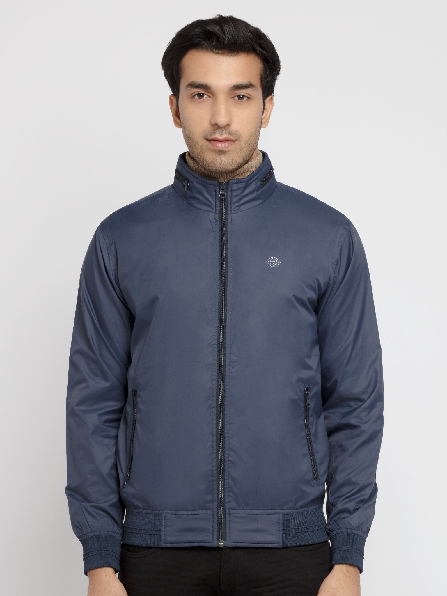 Mens Solid High Neck Lightweight Jacket - Main Image