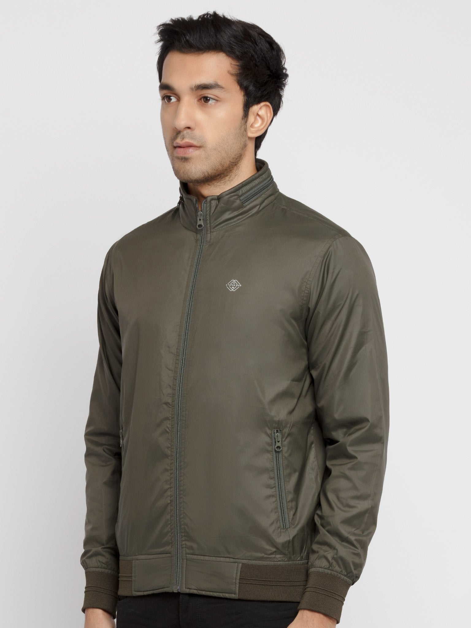 Mens Solid High Neck Lightweight Jacket