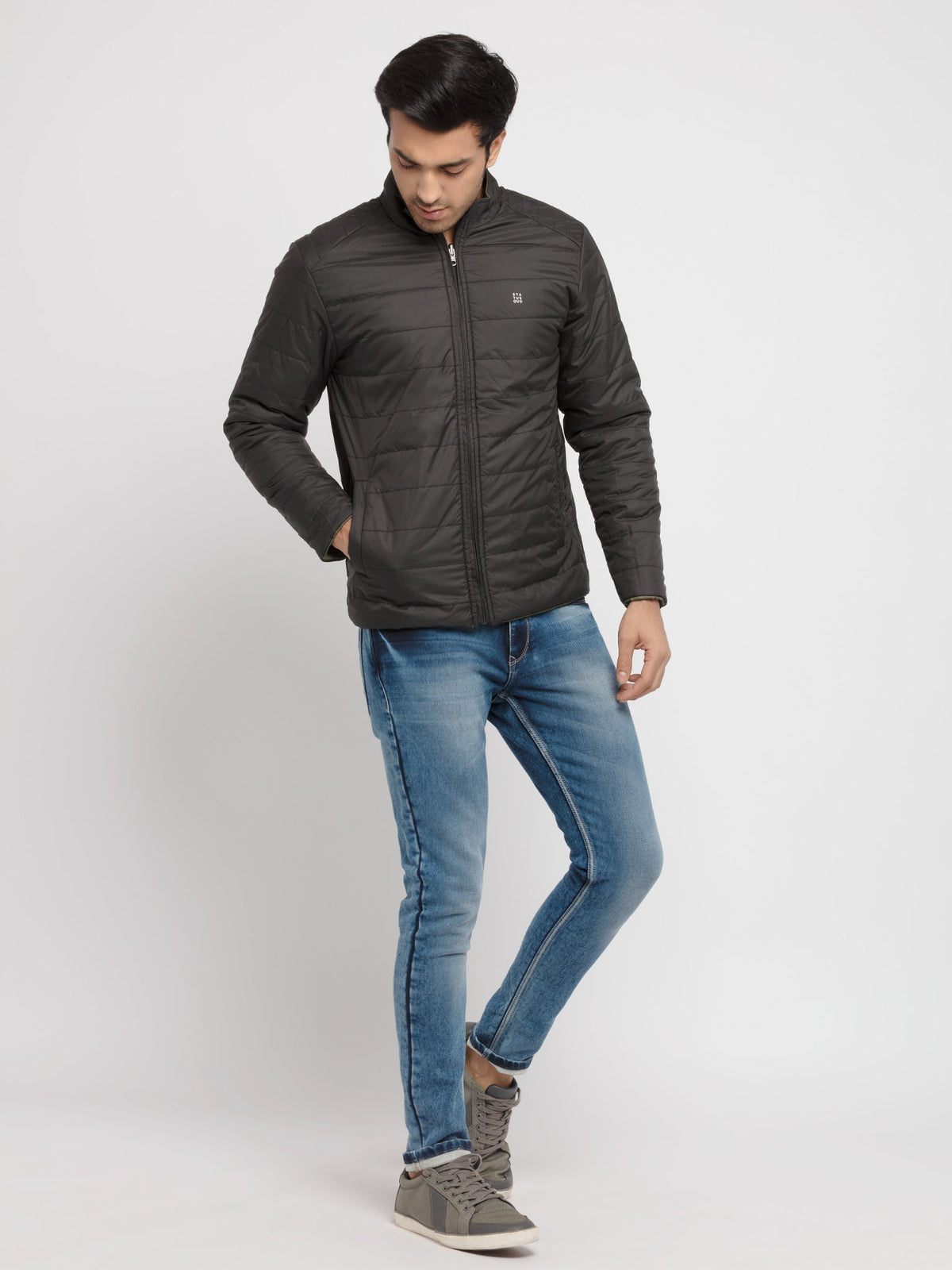 Mens Solid Quilted Reversible Jacket