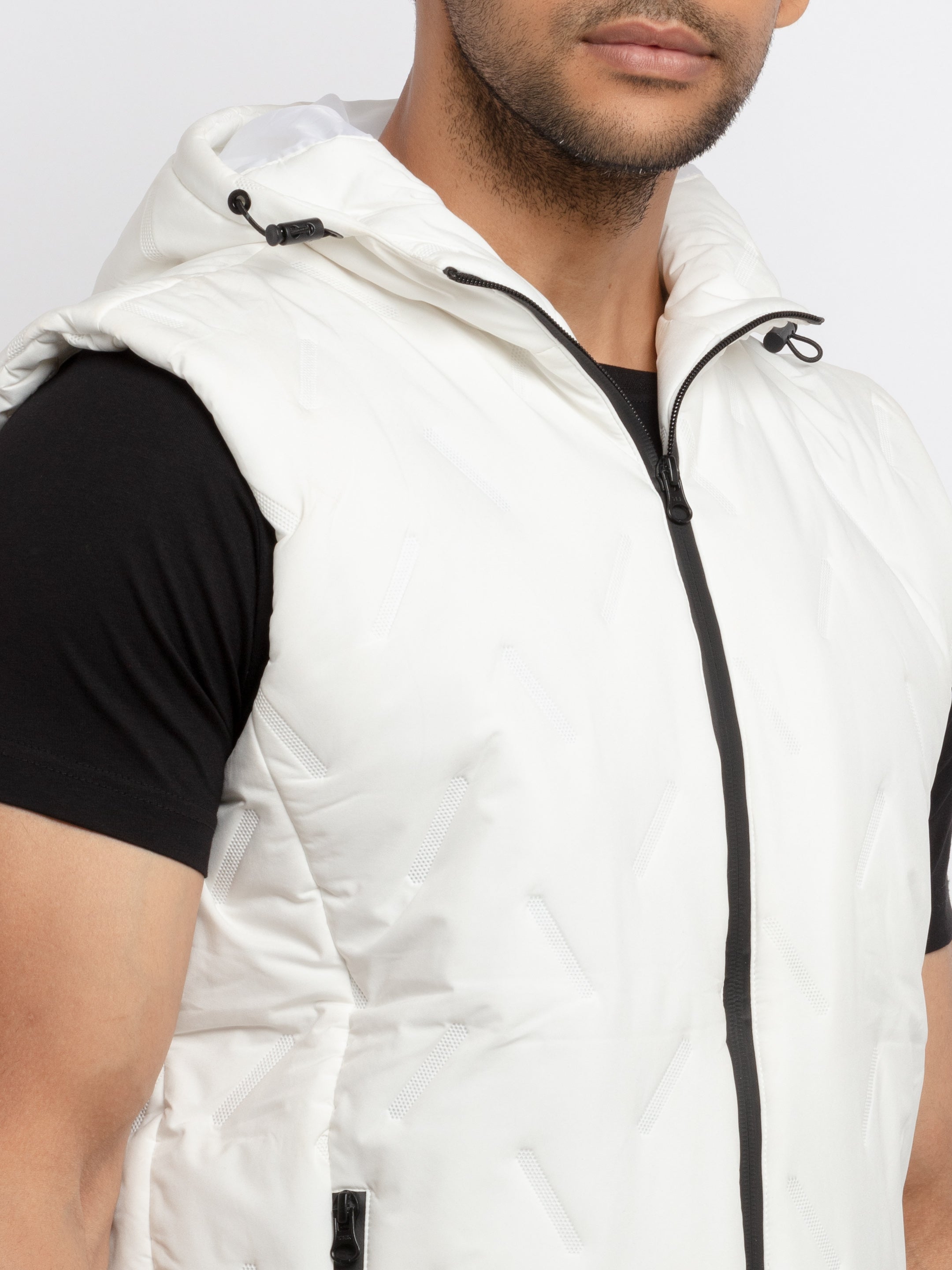 Mens Quilted Hooded Sleeveless Jacket S White JKT-22777(S/L)-White