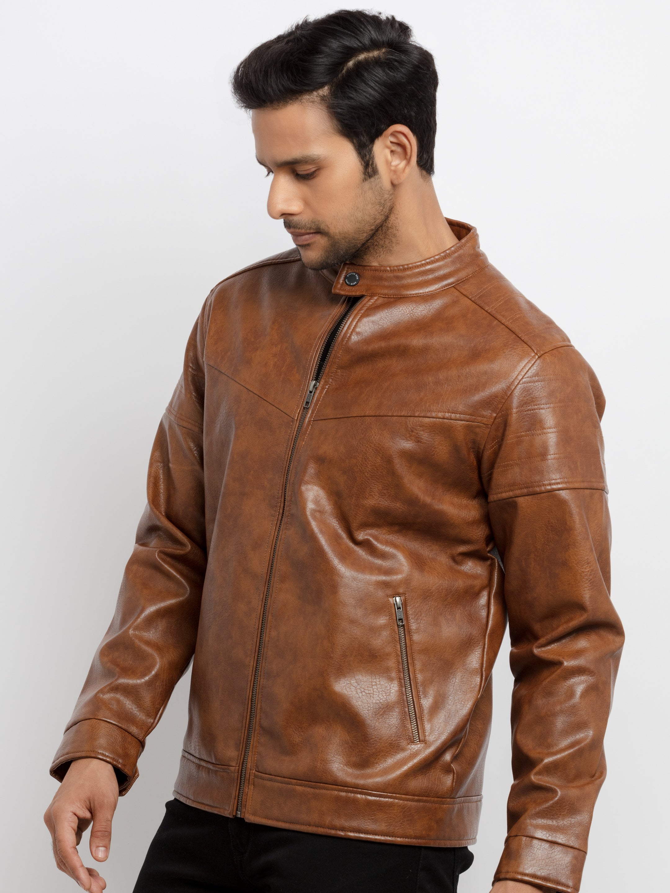Mens Solid PU High Neck Jacket Secondary image