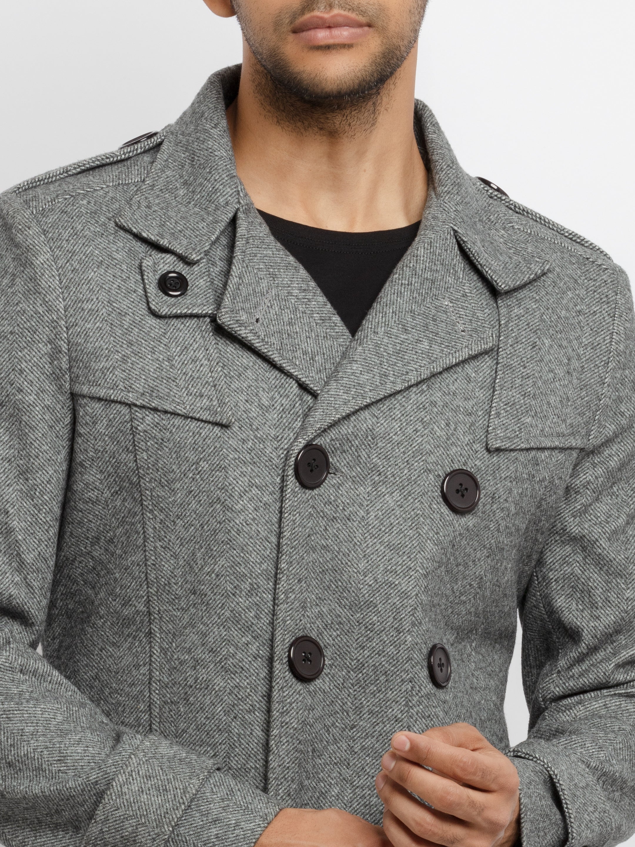 Mens Knitted Collar Neck Long Overcoat