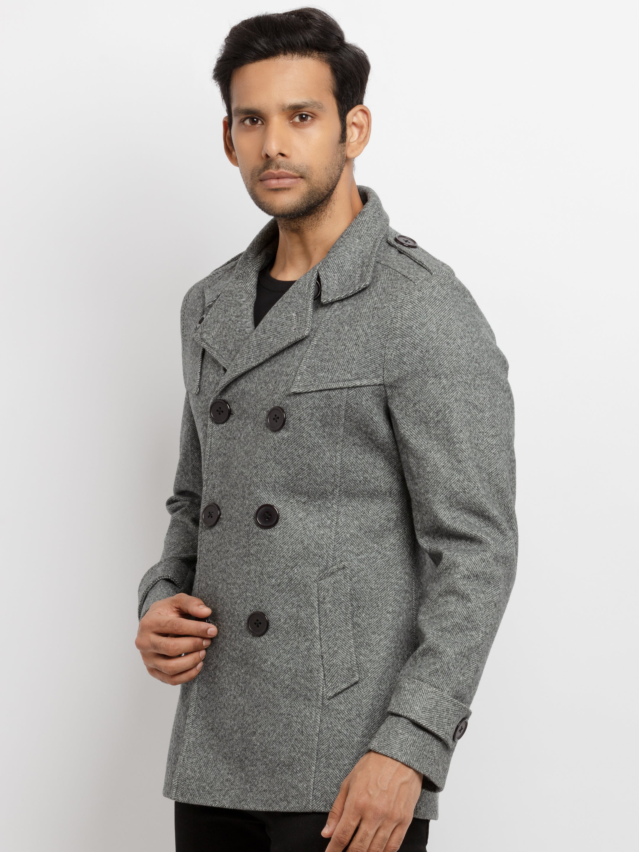 Mens Knitted Collar Neck Long Overcoat