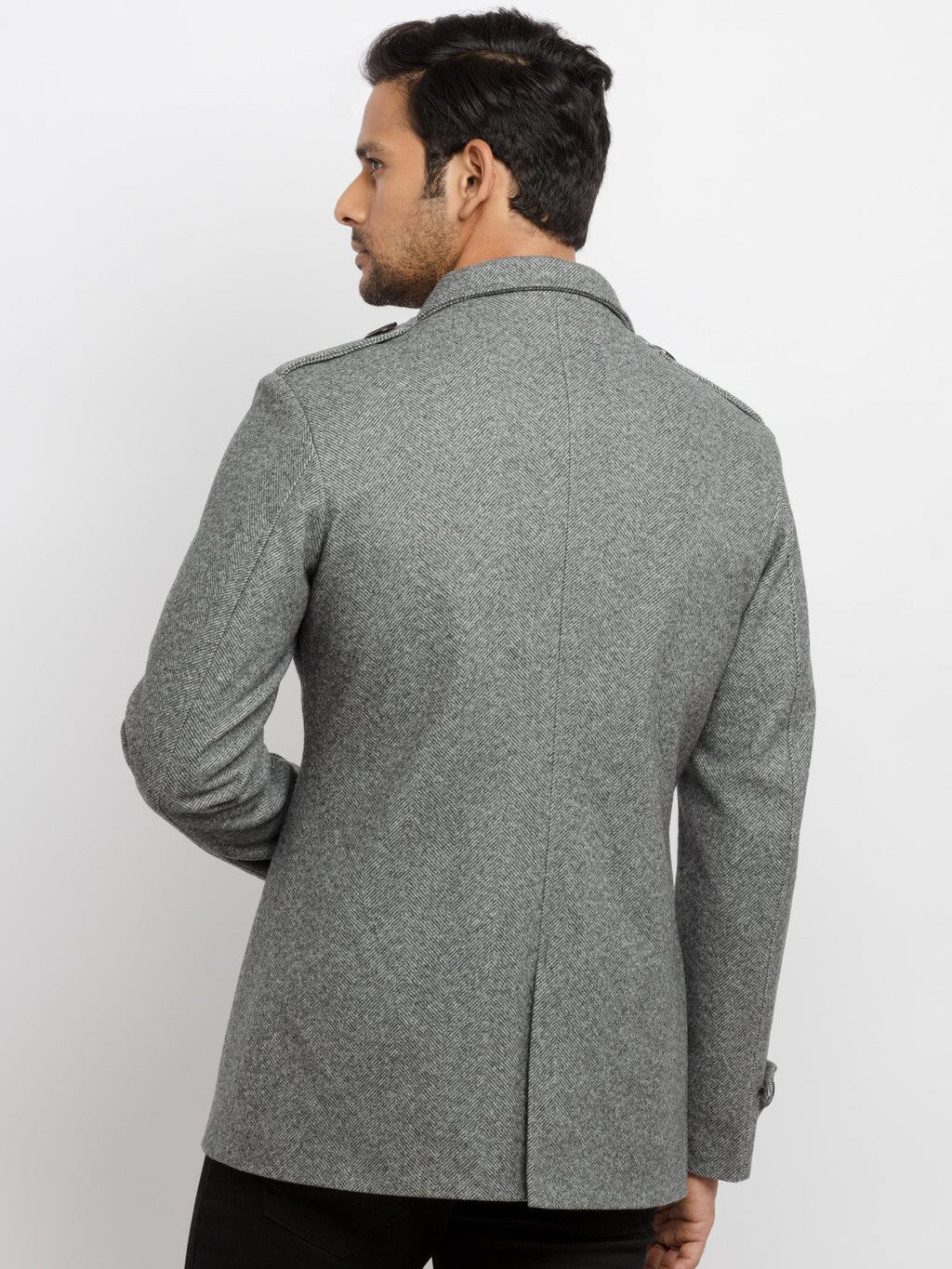 Mens Knitted Collar Neck Long Overcoat