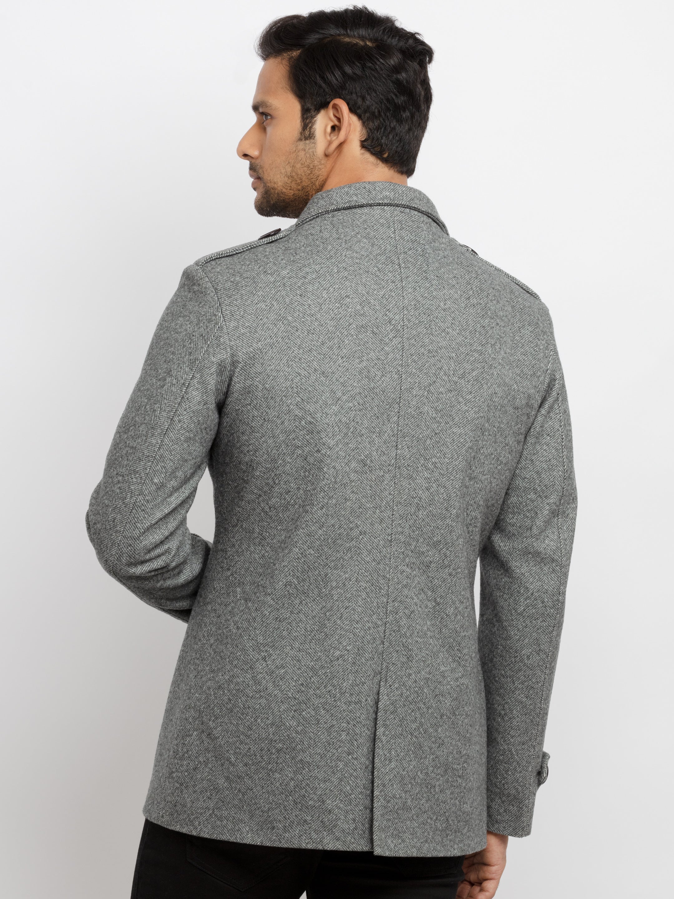 Mens Knitted Collar Neck Long Overcoat