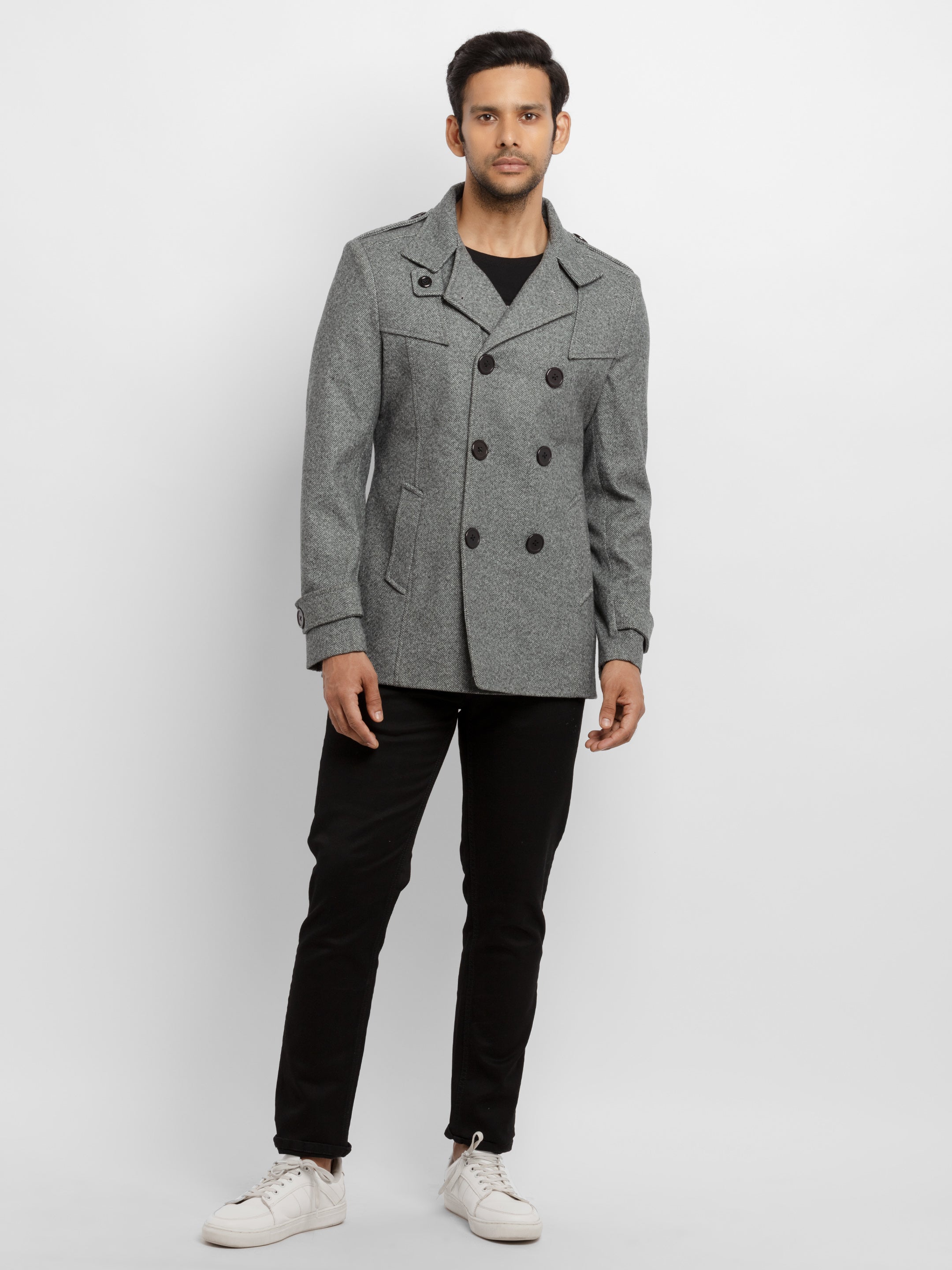 Mens Knitted Collar Neck Long Overcoat