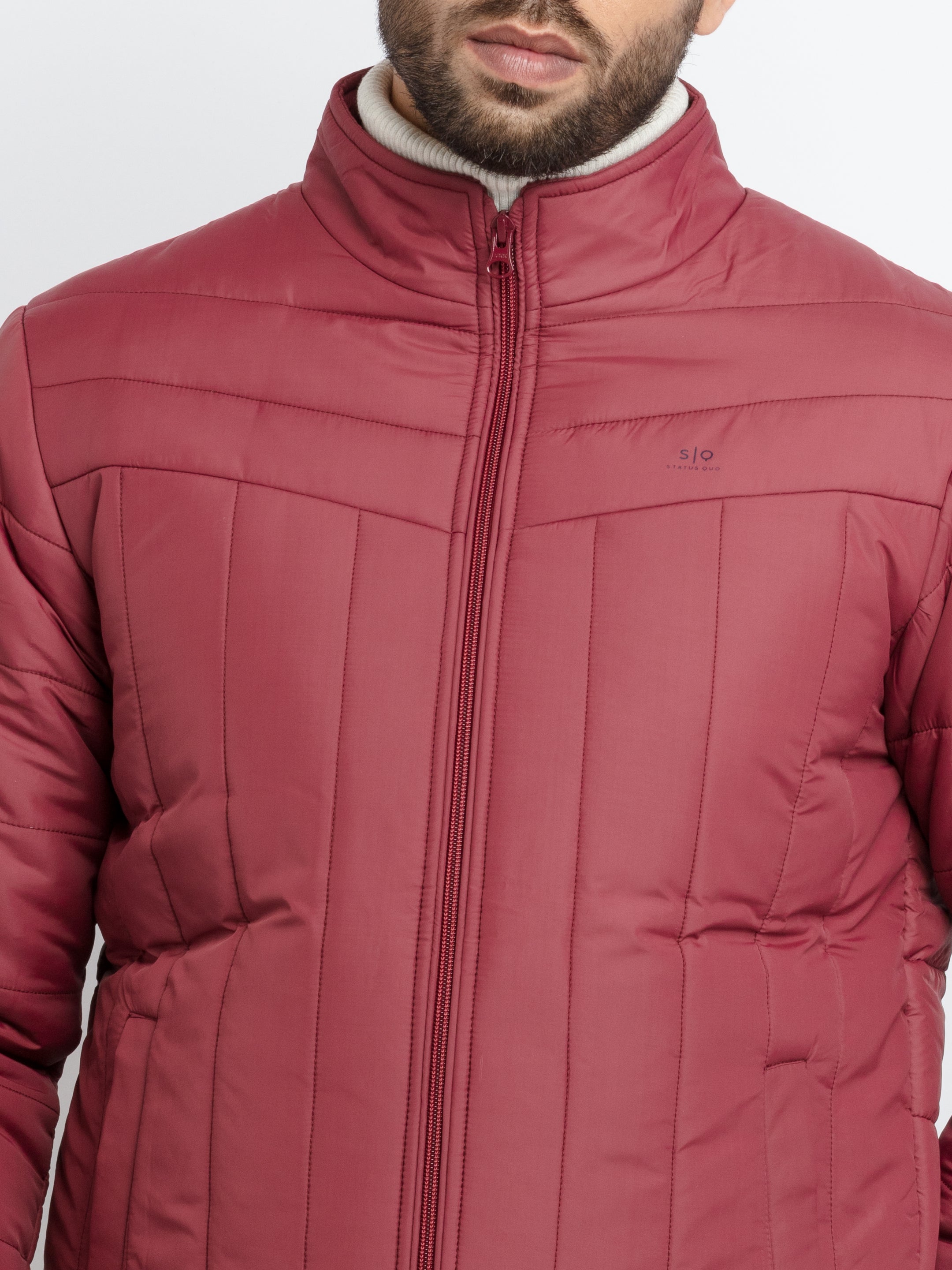 Mens Quilted High Neck Jacket S MAROON JKT-22809-MAROON
