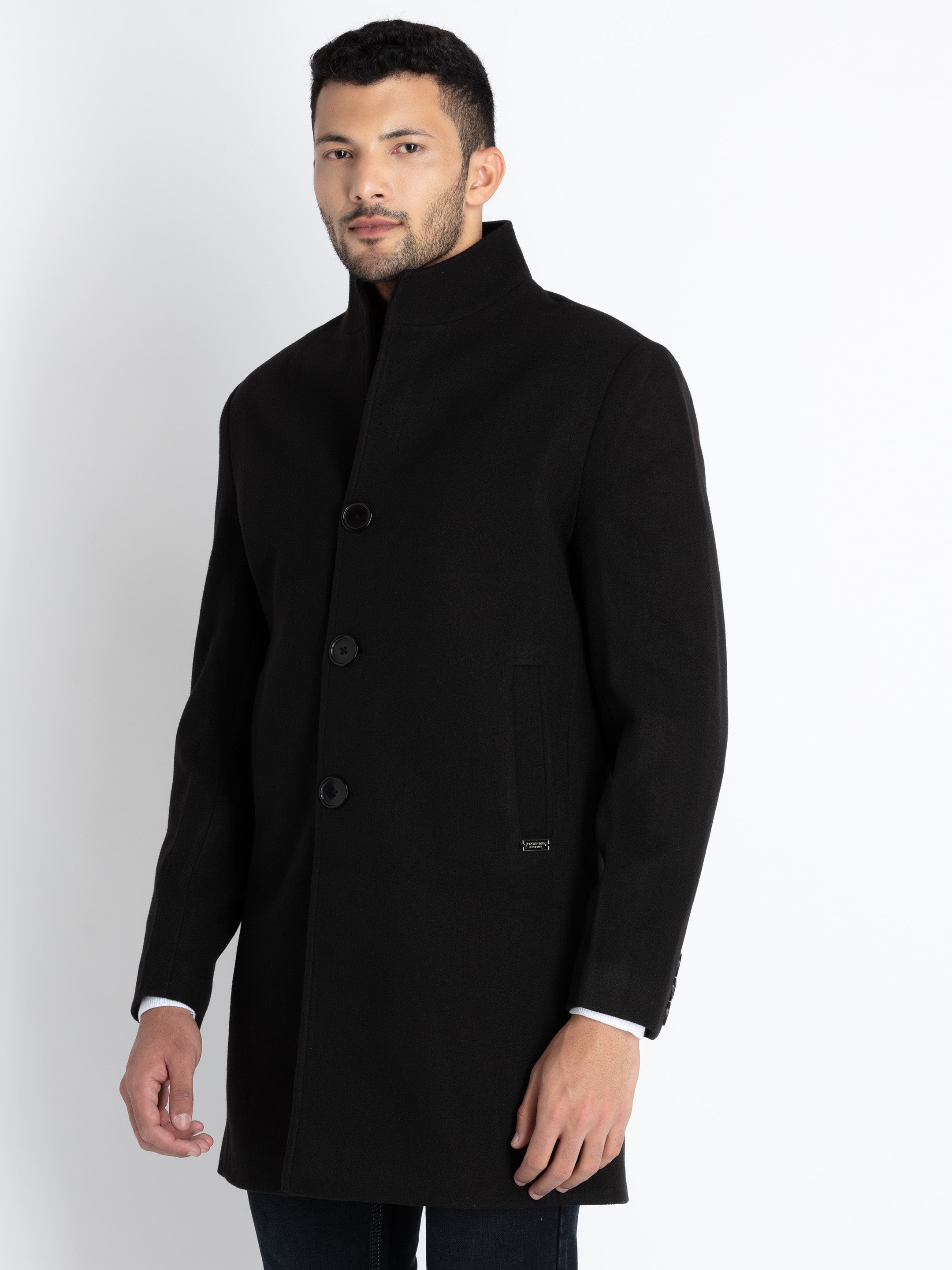 Mens Solid High Neck Long Coat Secondary image