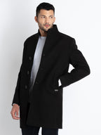 Mens Solid High Neck Long Coat