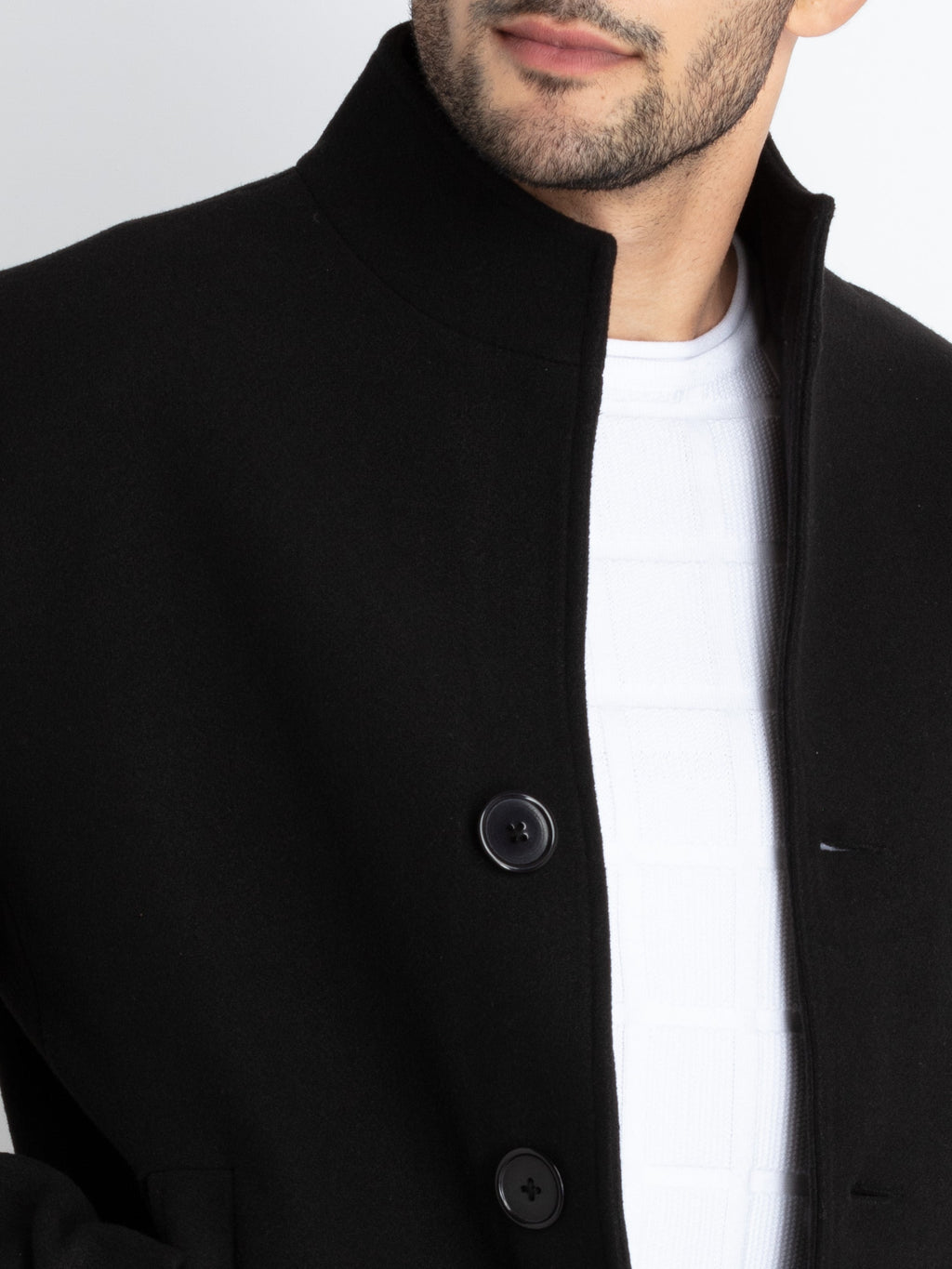 Mens Solid High Neck Long Coat