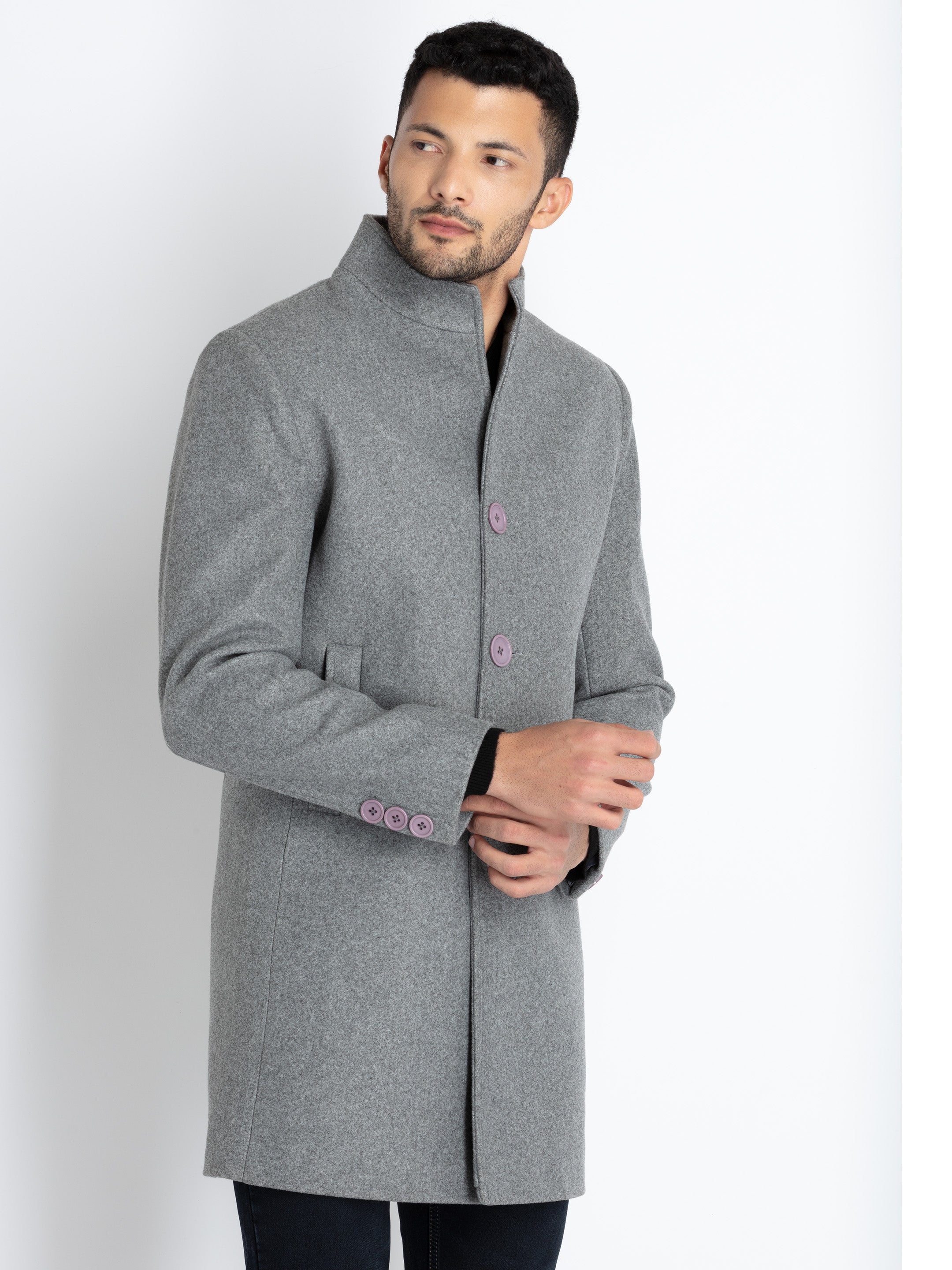 Mens Solid High Neck Long Coat Secondary image