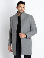 Mens Solid High Neck Long Coat
