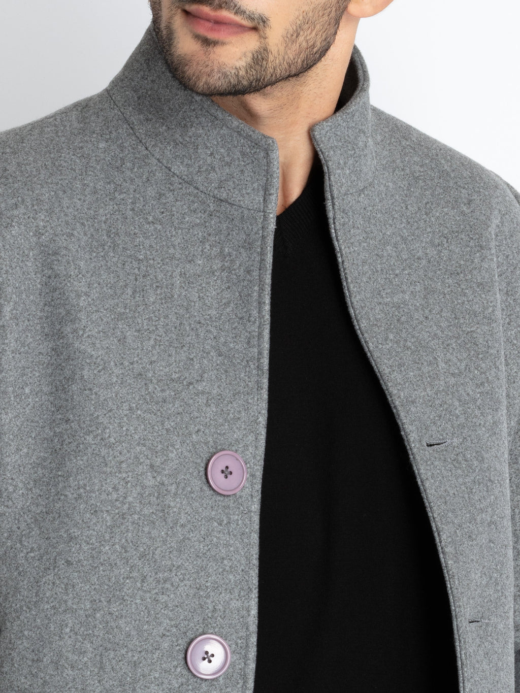 Mens Solid High Neck Long Coat