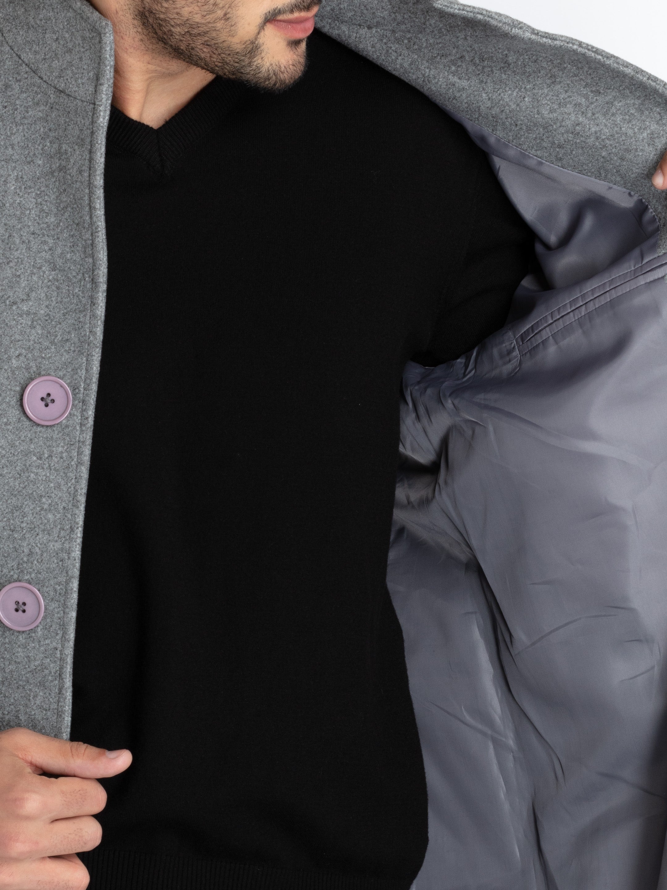 Mens Solid High Neck Long Coat