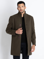 Mens Solid High Neck Long Coat