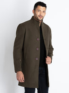 Mens Solid High Neck Long Coat