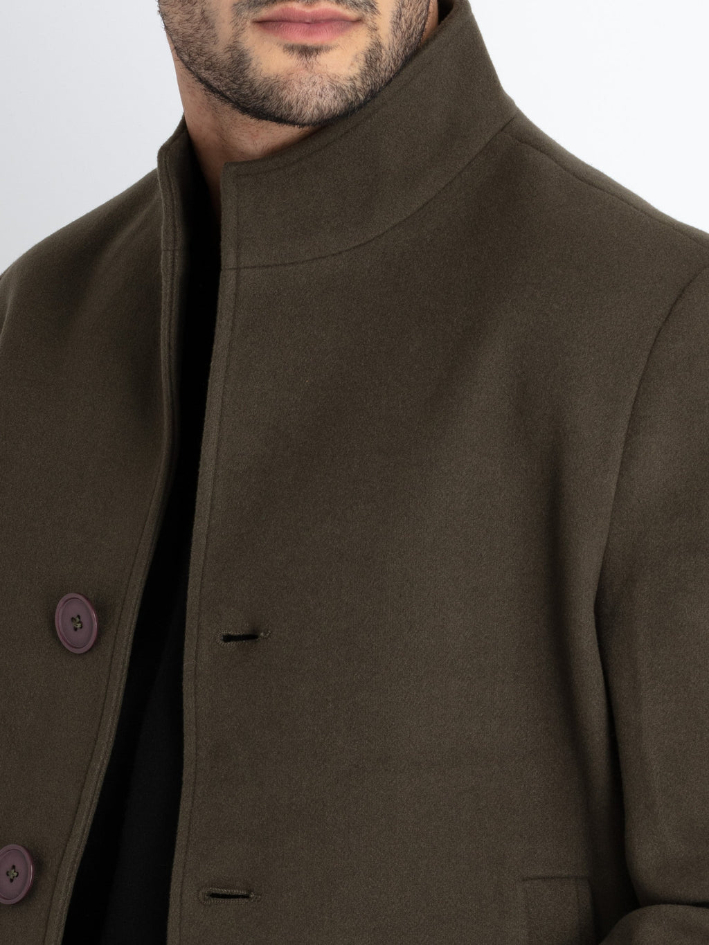 Mens Solid High Neck Long Coat