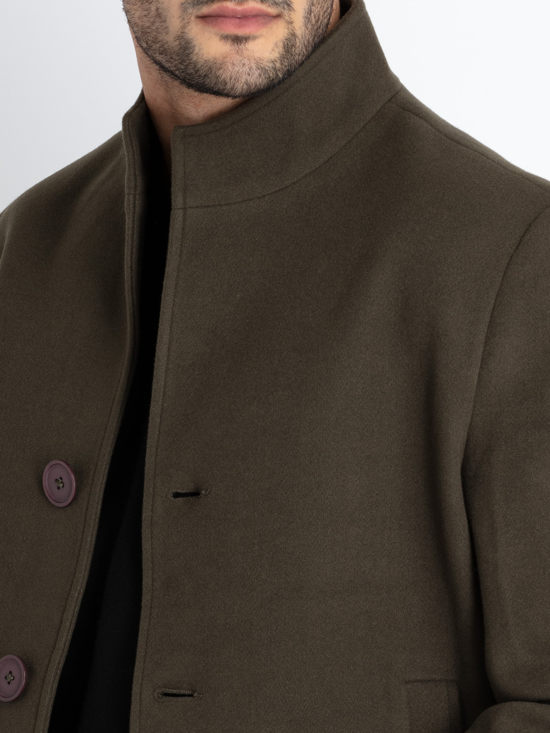 Mens Solid High Neck Long Coat