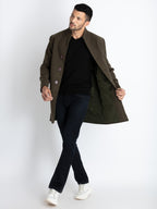 Mens Solid High Neck Long Coat