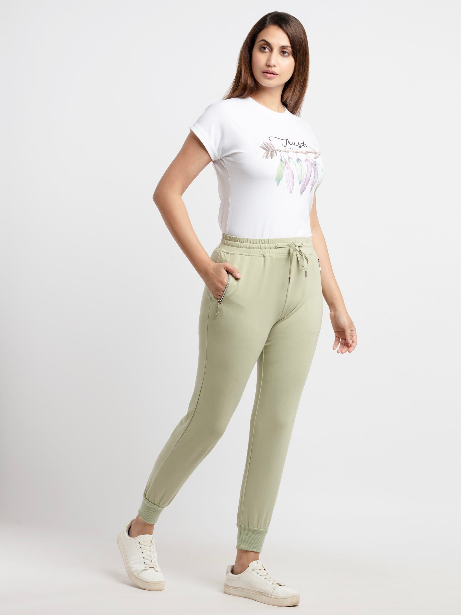 Womens Solid Regular Fit Joggers