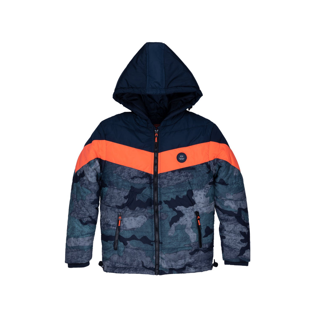 Buy Navy Camo Quilted Hooded Jacket for Boys Status Quo