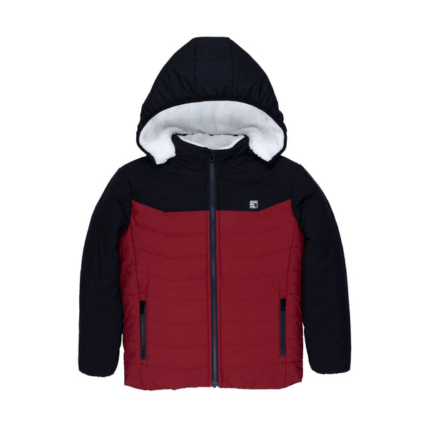 Black Poplin Jacket Red Fur Lined Hood 8373 – MARC KAUFMAN FURS