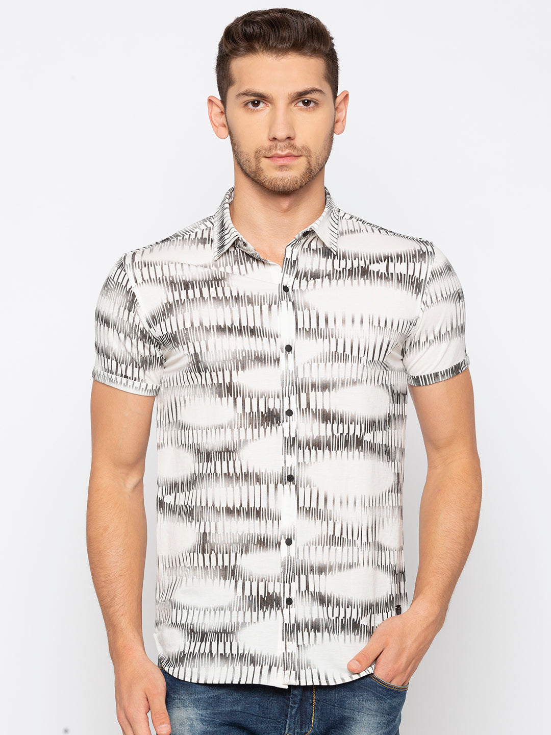 Beige Off white Printed Shirt