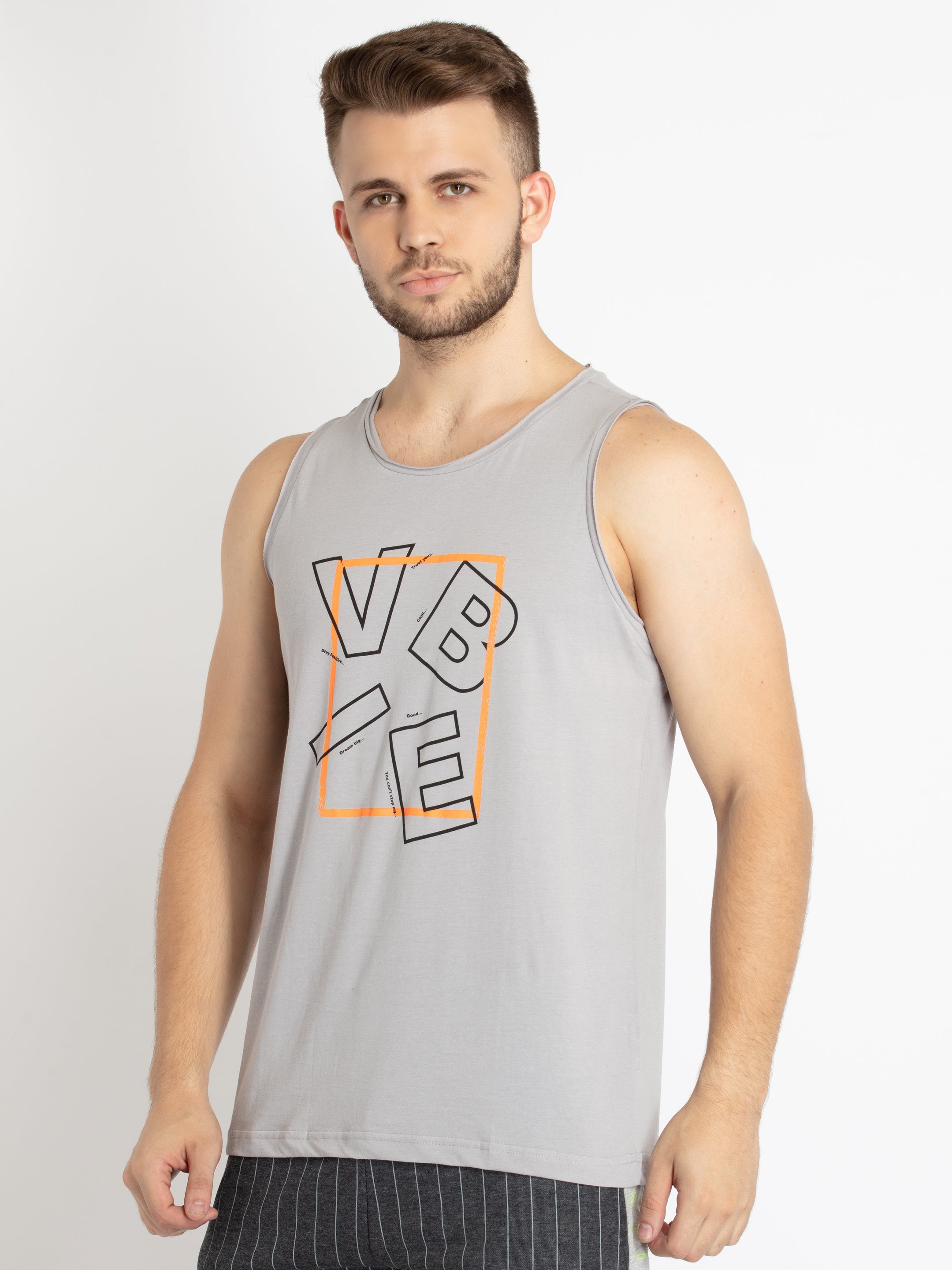 Mens Printed Round Neck Sleeveless T-Shirt