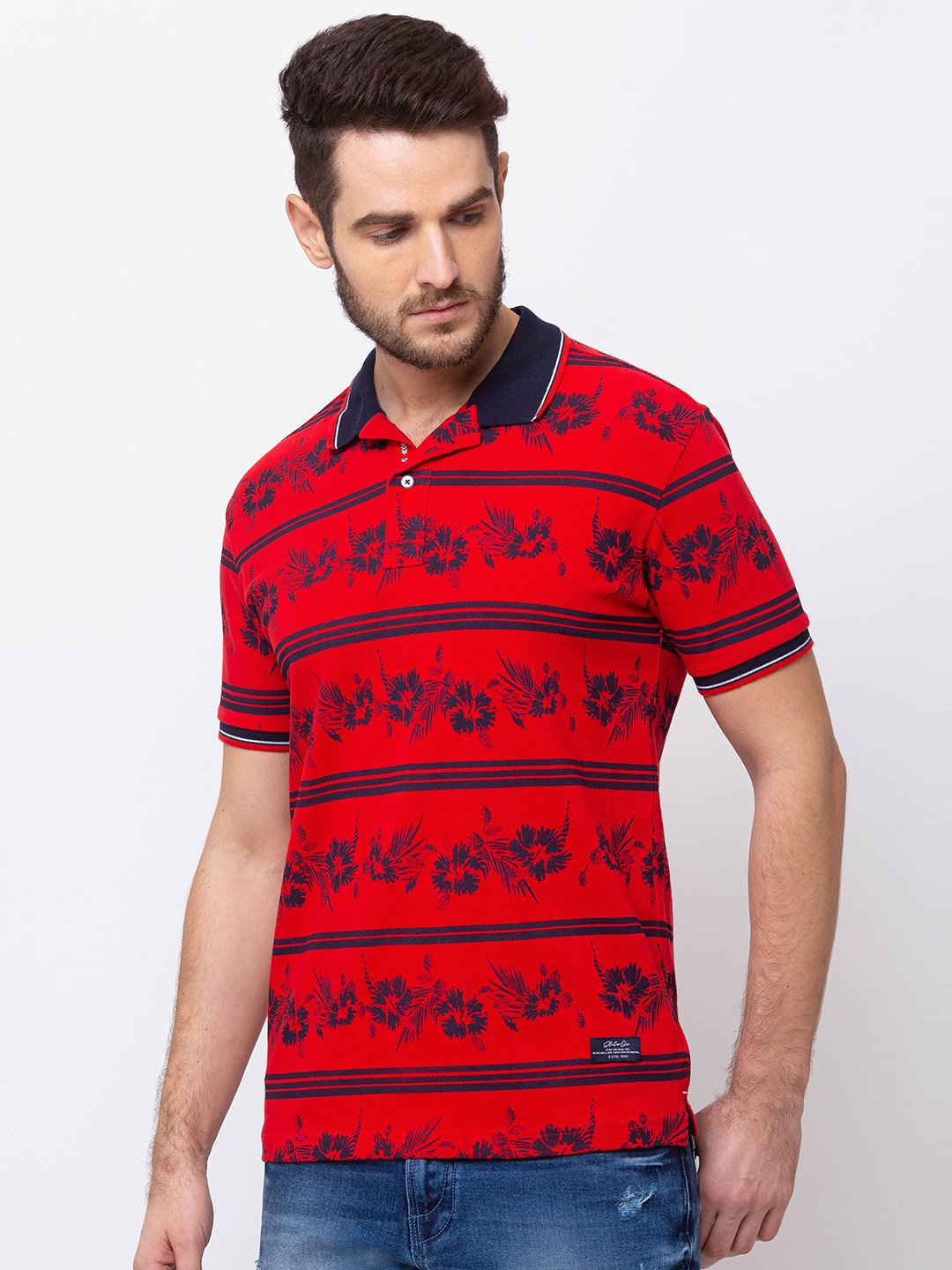 Printed Stand Collar T-Shirt