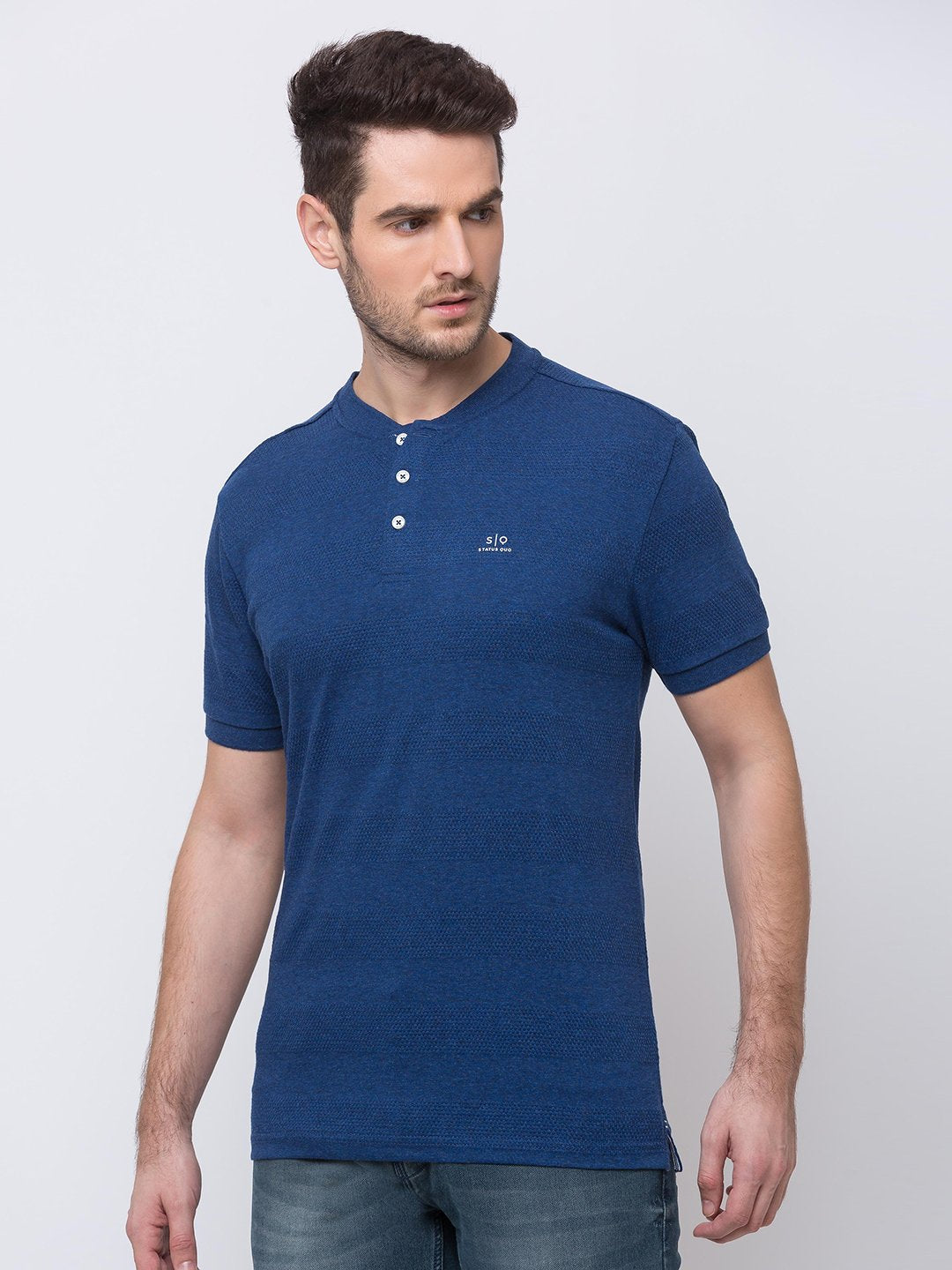 Striped Mandarin Collar T-Shirt