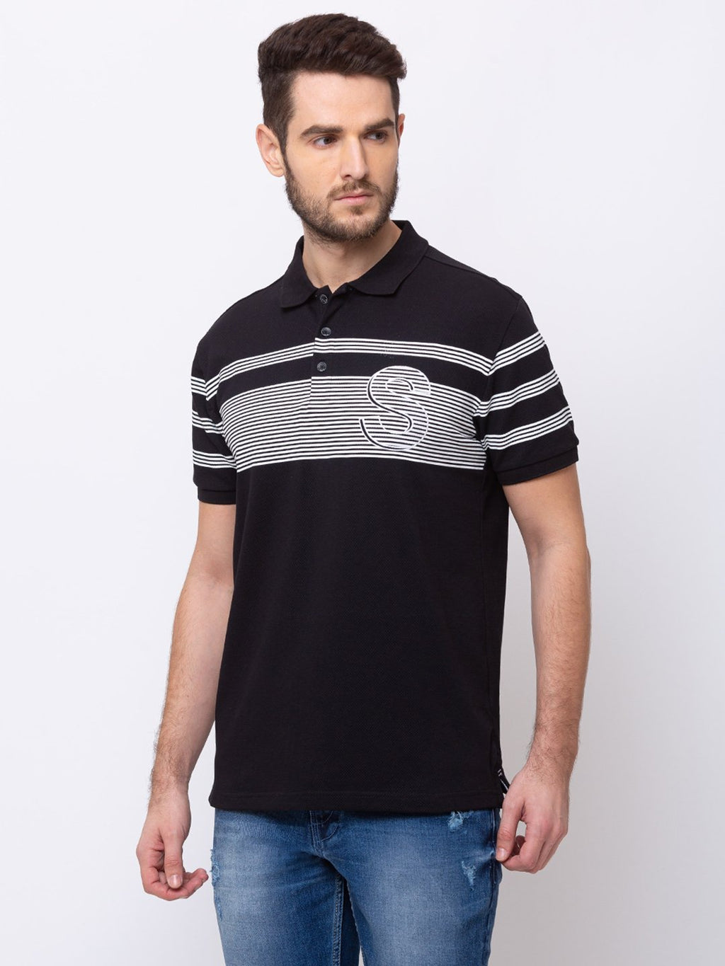 Horizontal Stripes  Collar Neck T-Shirt