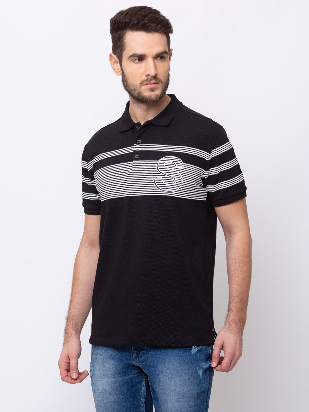 Horizontal Stripes  Collar Neck T-Shirt