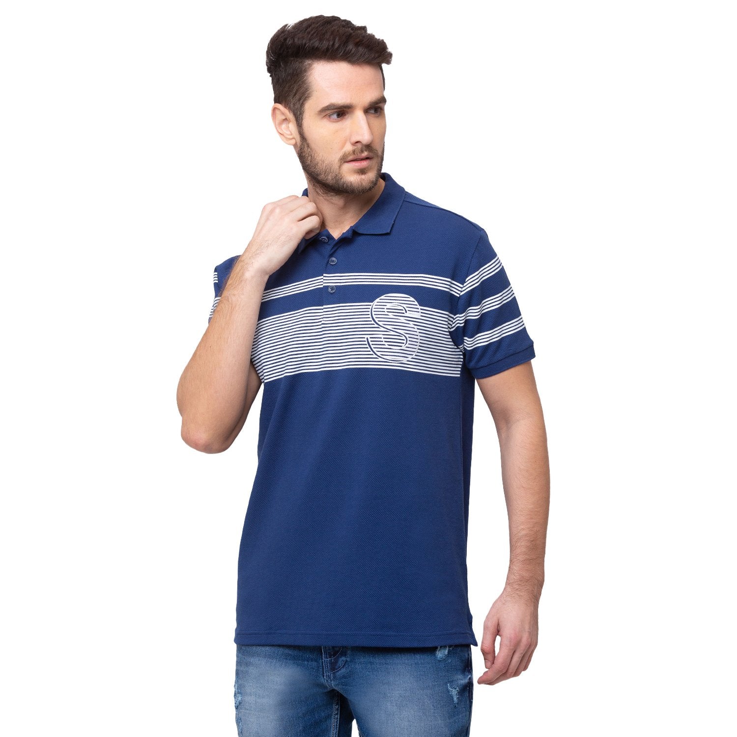 Horizontal Stripes  Collar Neck T-Shirt