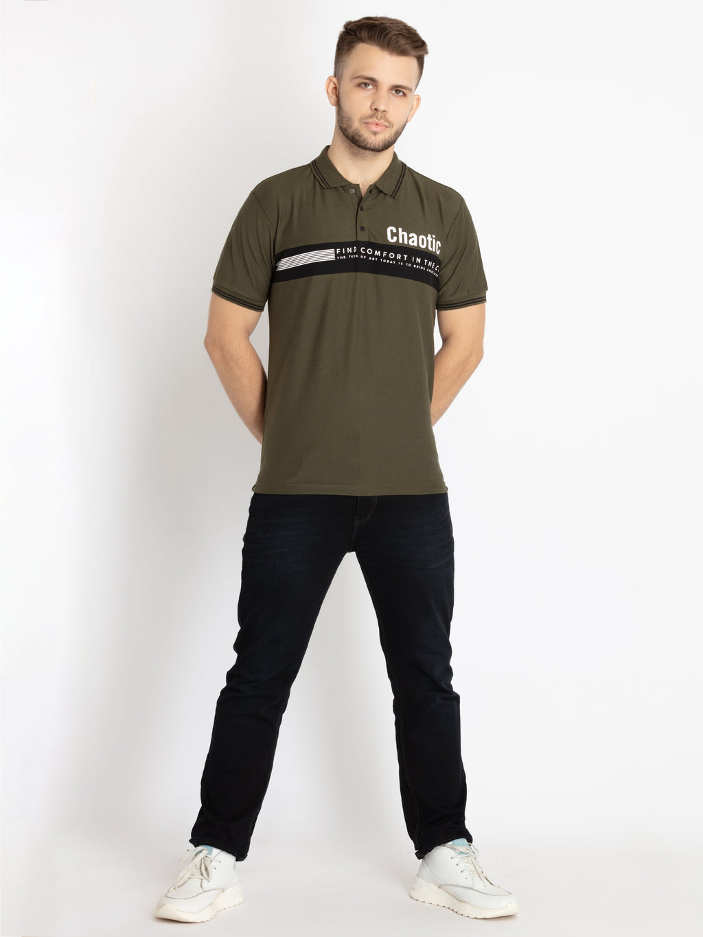 Mens Front Printed Polo T-Shirt